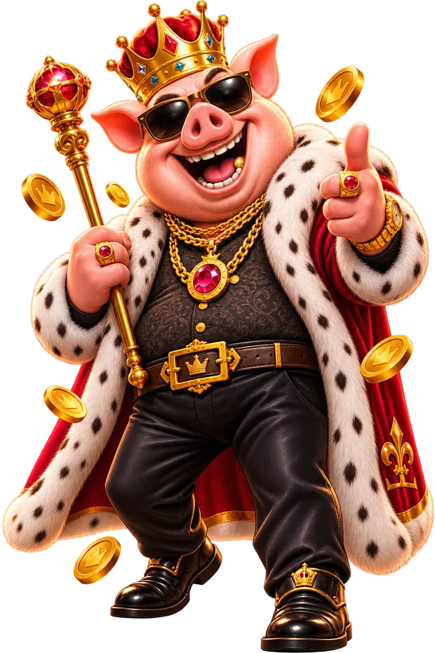 King Kingia, the crowned mascot, raising a thumb